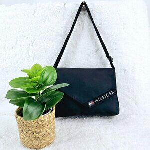 Tommy Hilfiger Black Canvas Spell Out Canvas Messenger Crossbody Shoulder Bag
